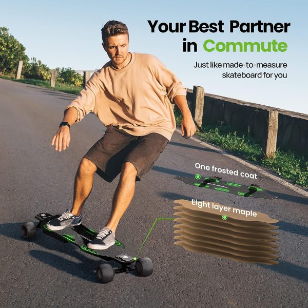 isinwheel V8 Electric Skateboard with Remote, 1200W Brushless Motor, 30 Mph Top Speed & 12 Miles Range, Replaceable Battery, Electric Longboard for Adults ＆Teens with Green Ambient Light