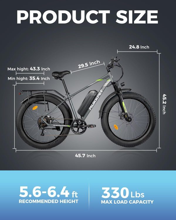 Mukkpet Suburban 750W Electric Bike for Adults, 25MPH Ebike, 26'' X 4.0 Fat Tire Mountain Bikes 48V 15AH BMS Battery Adult Electric Bicycles 7-Speed Electric Bike