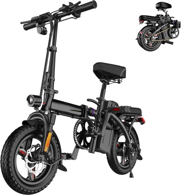 HLOIE Ebike for Adults, 500W Brushless Motor 24MPH Max Speed,48V 17Ah Removable Lithium Battery Up to 41 Miles Electric Bike,14”Fat Tire,Mini Foldable Adult Electric Bicycles