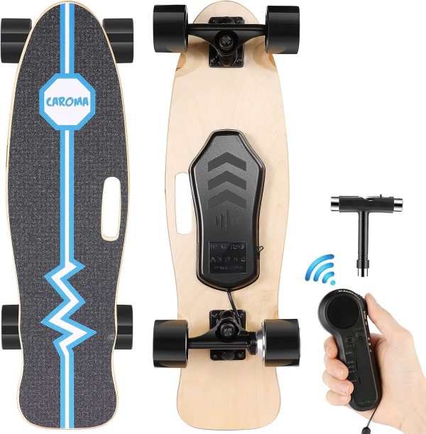 Caroma Electric Skateboard, 350W Electric Skateboard with Wireless Remote Control for Adult Teens, 12.4MPH Top Speed, 8 Miles Max Range, 3-Speed Adjustment, Load up to 220lbs