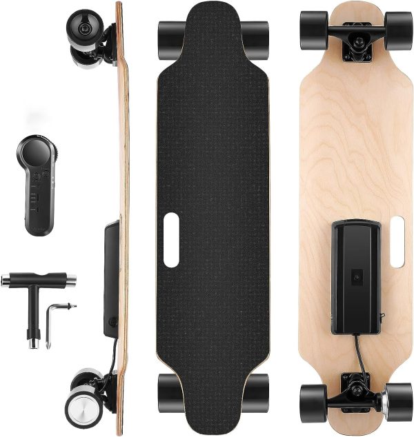 Caroma Electric Skateboards for Adults, 350W Electric Longboard with Wireless Remote, 12.4 MPH Top Speed, 8 Miles Max Range Electric Board for Teens